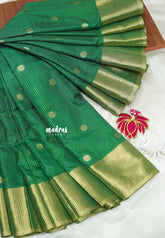 Forest green - Durga - Traditional Banarasi Vairaoosi crushed semi soft silk saree